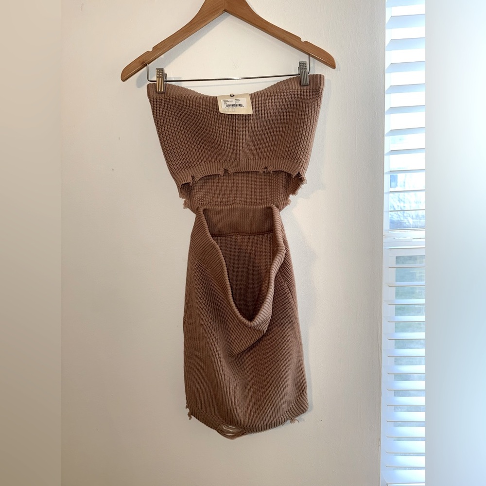 SER.O.YA x REVOLVE Tan Nude Strapless Sleeveless Cut Out Mini Dress Large NWT